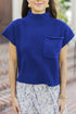 Ribbed Mock Neck Patch Pocket Drop Shoulder Short Sleeve Sweater